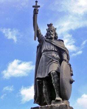 image shows statue of King Alfred