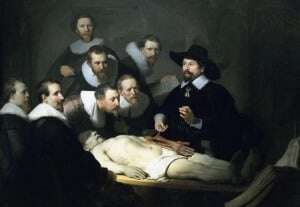 Image shows Rembrant's painting of an anatomy lesson.