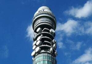 Image shows the top of the BT Tower.