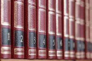 Image shows a row of books.