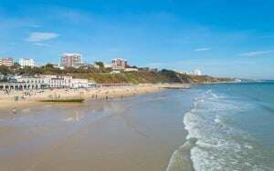 Image shows the seaside at Bournemouth.