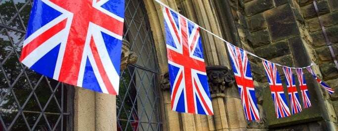 Image shows a string of Union Jack bunting.