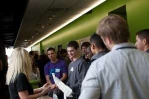 Image shows students at a careers fair.