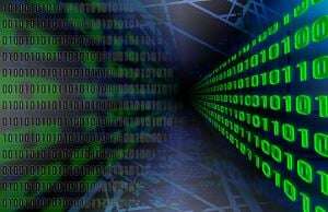Image shows an illustration of binary numbers whooshing past.