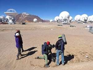 Image shows a documentary being filmed at an Observatory in the Atacama Desert.