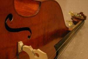 Image shows a double bass lying on its side.
