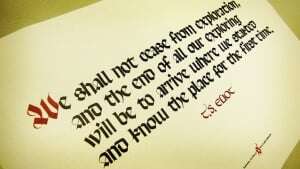Image shows a photo of a poem by TS Eliot.