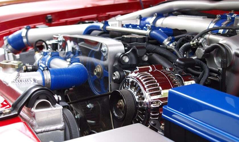 Image shows a gleaming car engine.