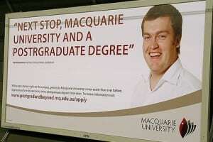 Image shows an advert for a university offering a 'postrgraduate degree'. 