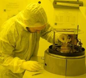 Image shows a scientist at the University of Exeter conducting research into graphene. 