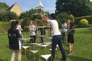 Building an architectural structure in the Manor grounds.