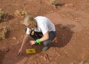 Image shows a NASA intern investigating some earth.