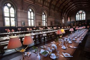 Image shows the dining hall of Keble College, Oxford.