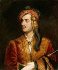 Image shows the poet Lord Byron in Albanian dress.