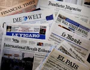 Image shows a selection of European broadsheets.