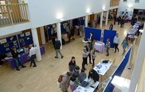Image shows stalls at an Open Day at the University of Portsmouth.