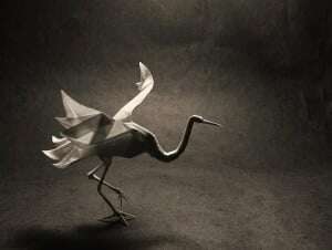 Image shows an amazing origami heron. 