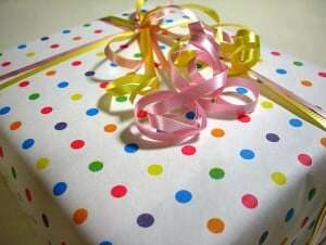 Image shows a neatly wrapped present.