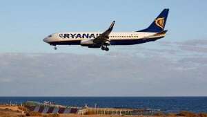 Image shows a Ryanair plane.