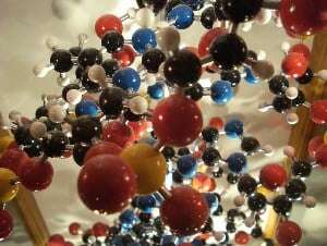 Image shows a model of molecules at the Oxford Museum of the History of Science.