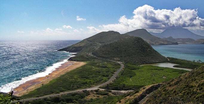 Image shows the coastline of St Kitts and Nevis.