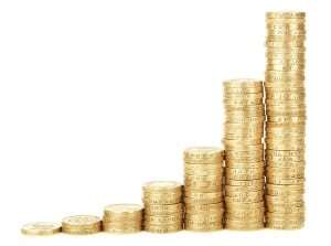 Image shows piles of pound coins in the form of a bar chart.