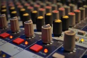 Image shows a mixing board.