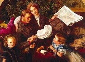 Image shows the painting 'Peace, Concluded' by John Everett Millais.