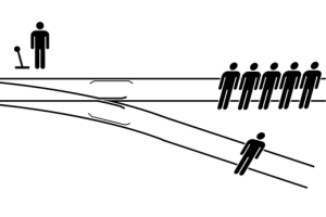 Detail illustrating the 'trolley problem'
