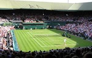 Image shows centre court at Wimbledon.