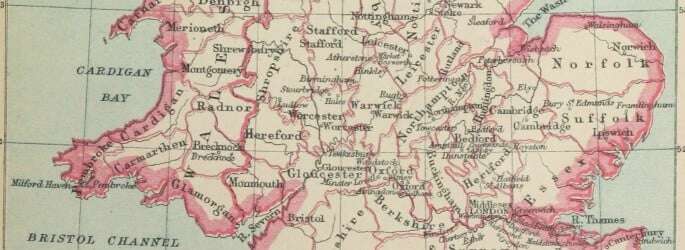image shows portion of historical map of England