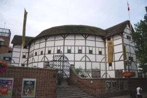 image shows exterior of Shakespeare's Globe Theatre 