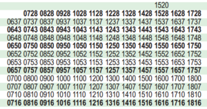 Timetable.