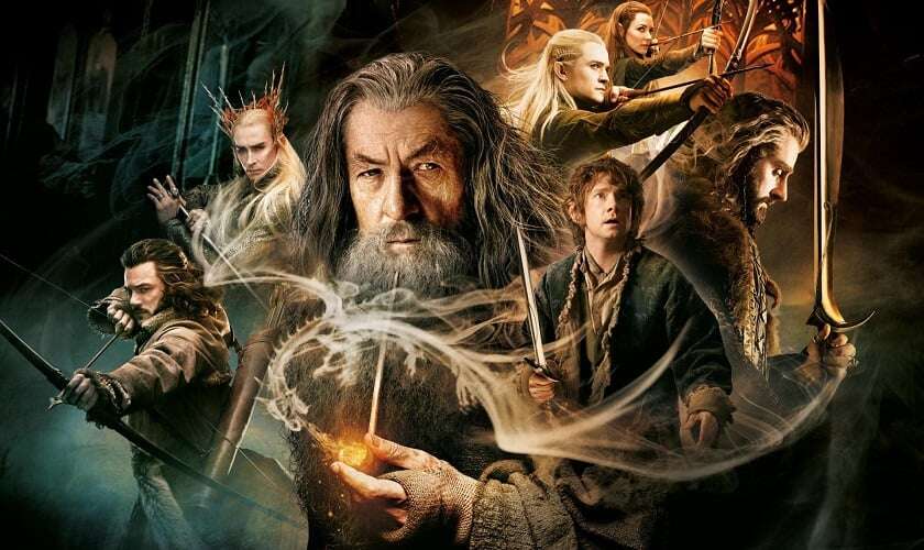 Image shows a poster for the Hobbit series of films.
