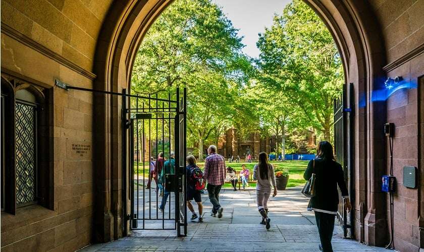 Image shows Phelps Hall at Yale.